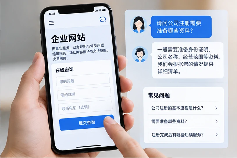企业网站展示业务与服务信息的场景示意