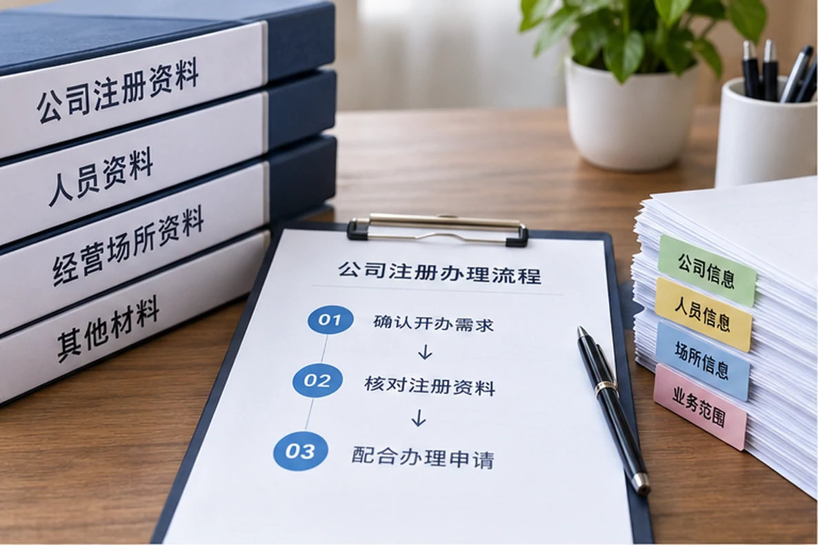 核对注册公司资料与办理事项的服务场景示意