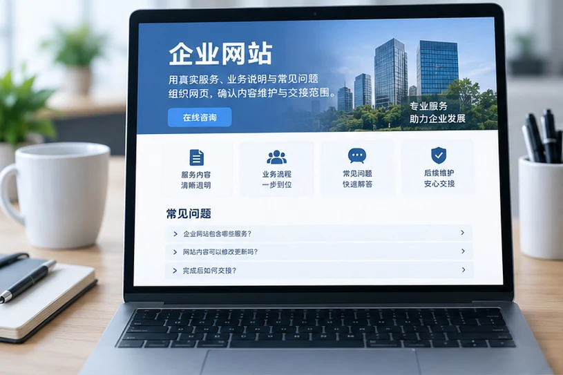 企业网站展示业务与服务信息的场景示意