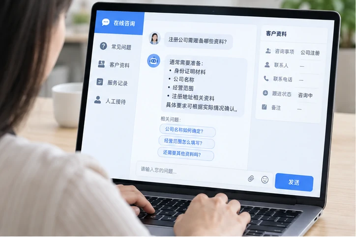 在线客服接待与咨询整理的服务场景示意