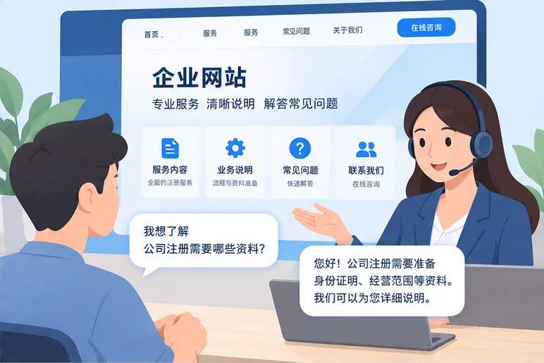 企业网站展示业务与服务信息的场景示意