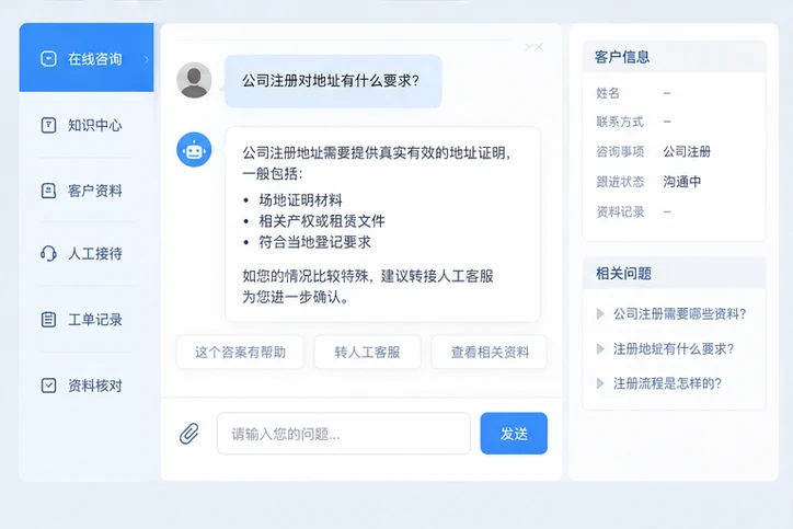 在线客服接待与咨询整理的服务场景示意