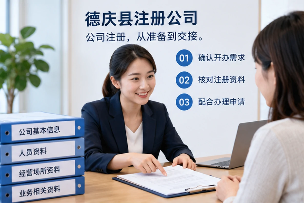核对注册公司资料与办理事项的服务场景示意