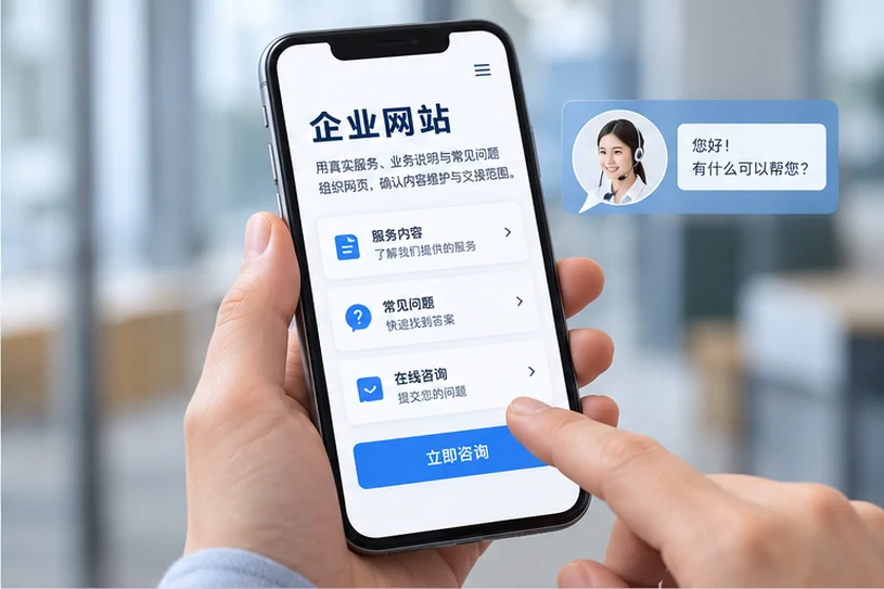 企业网站展示业务与服务信息的场景示意