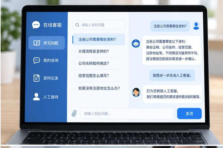 在线客服接待与咨询整理的服务场景示意