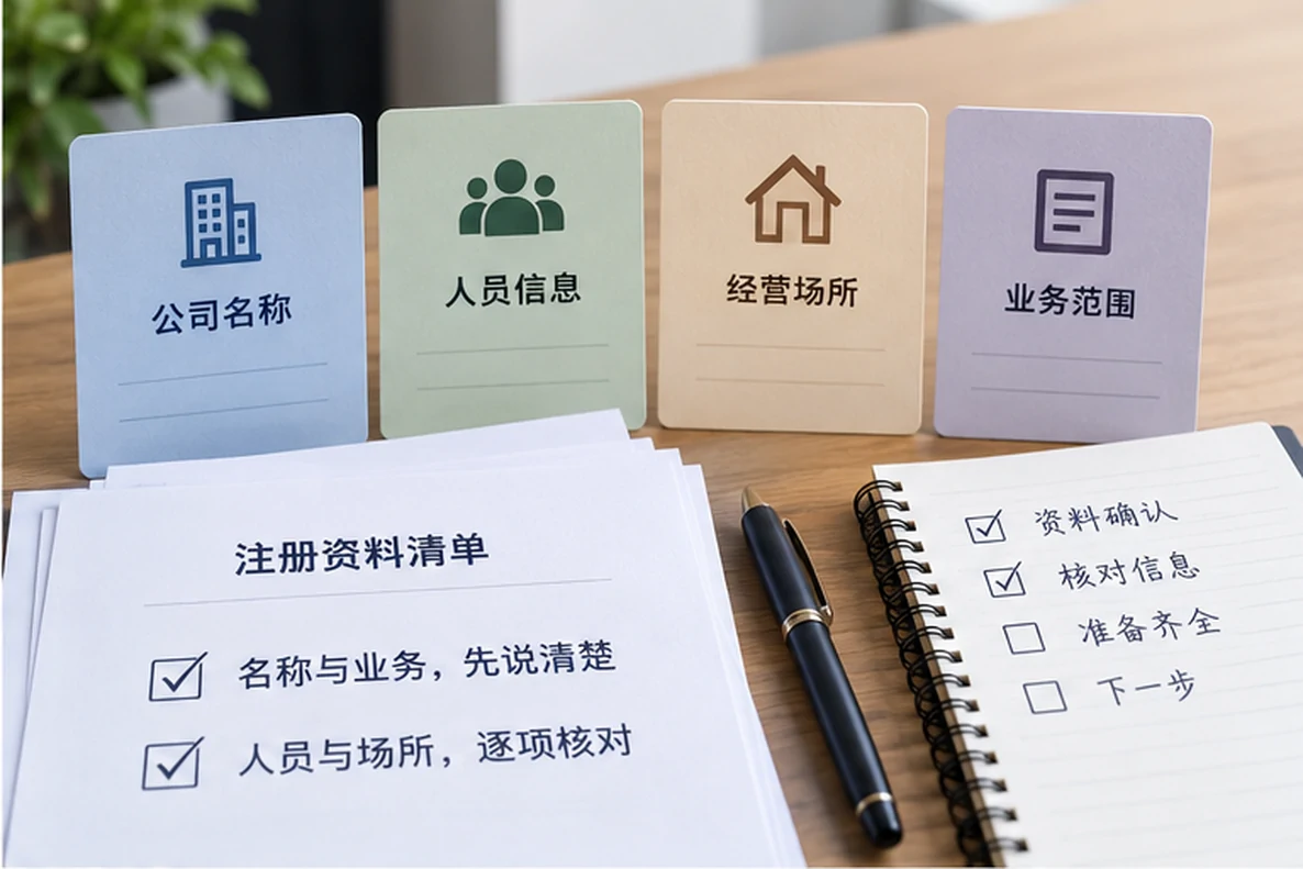 核对注册公司资料与办理事项的服务场景示意
