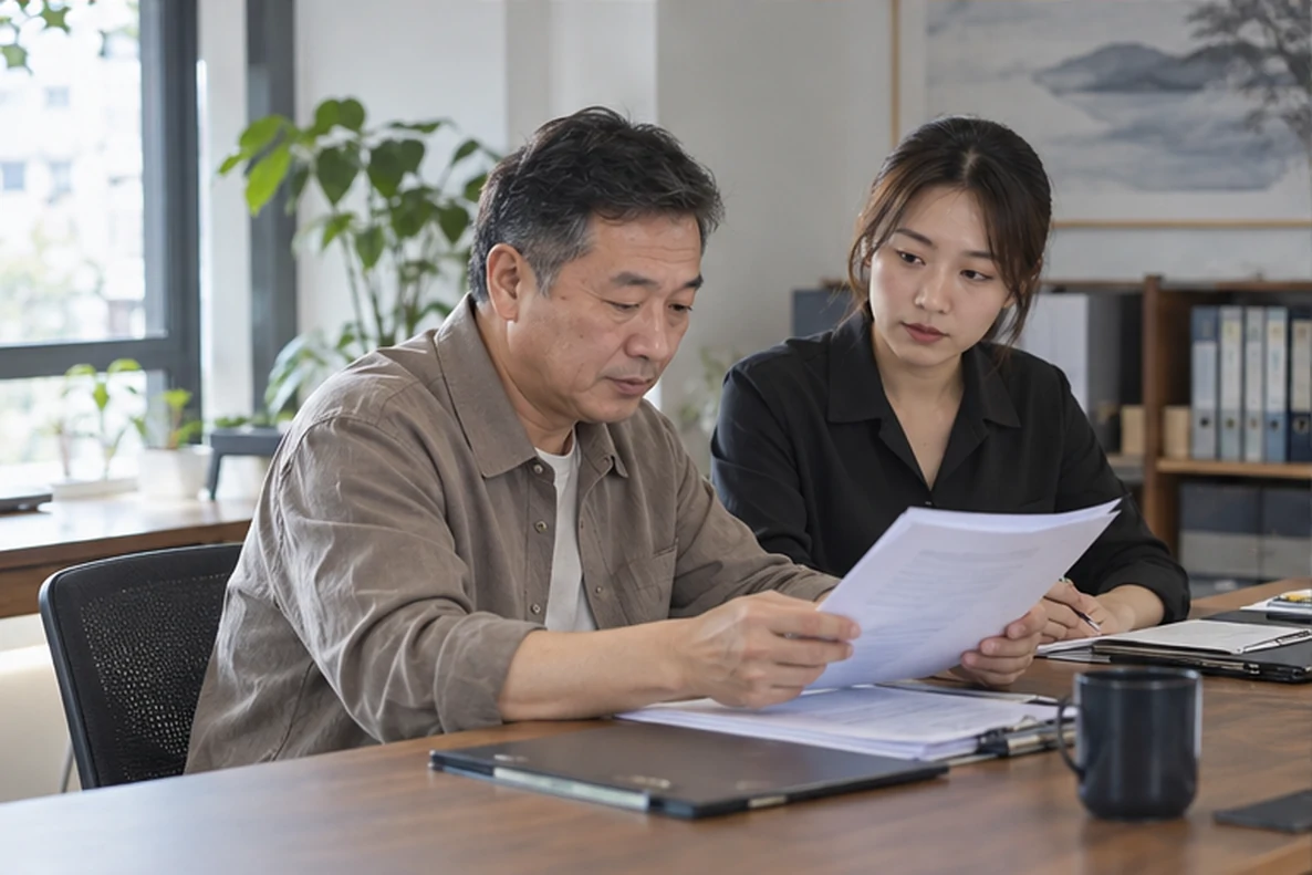 核对注册公司资料与办理事项的服务场景示意