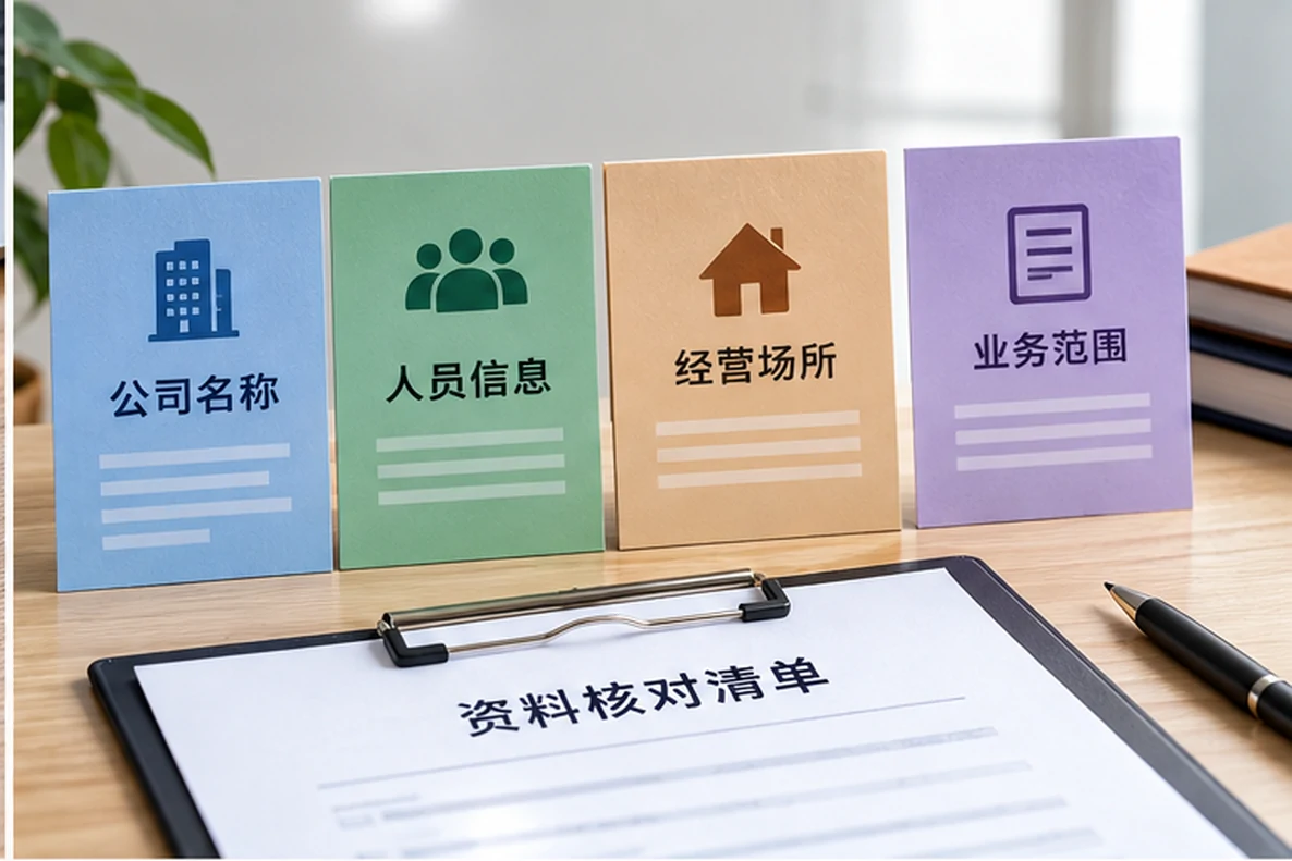 核对注册公司资料与办理事项的服务场景示意