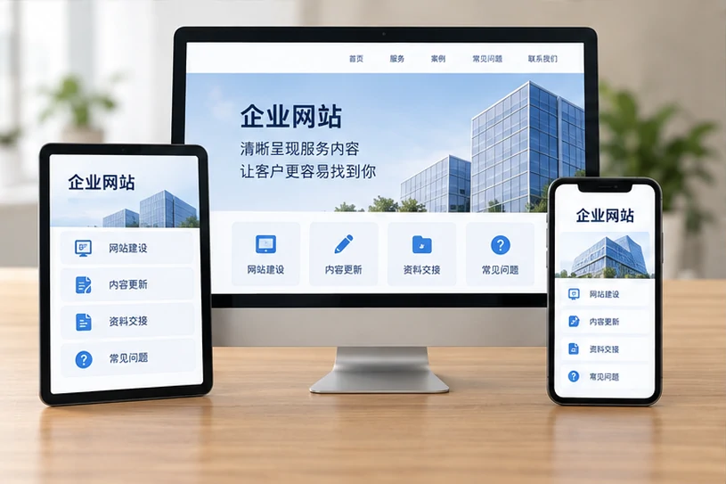 企业网站展示业务与服务信息的场景示意