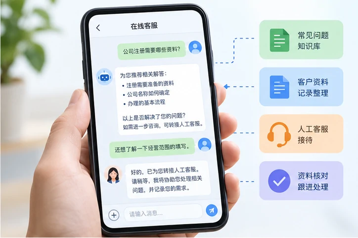 在线客服接待与咨询整理的服务场景示意