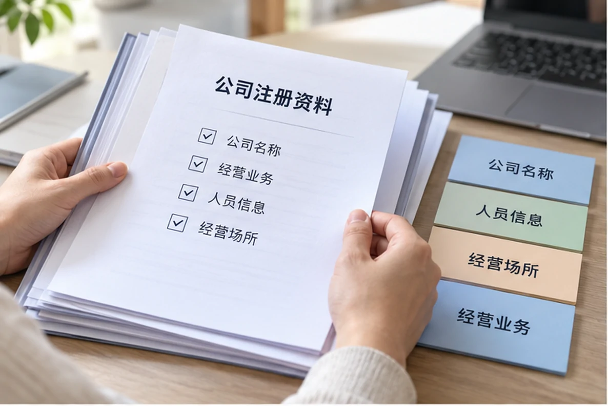 核对注册公司资料与办理事项的服务场景示意