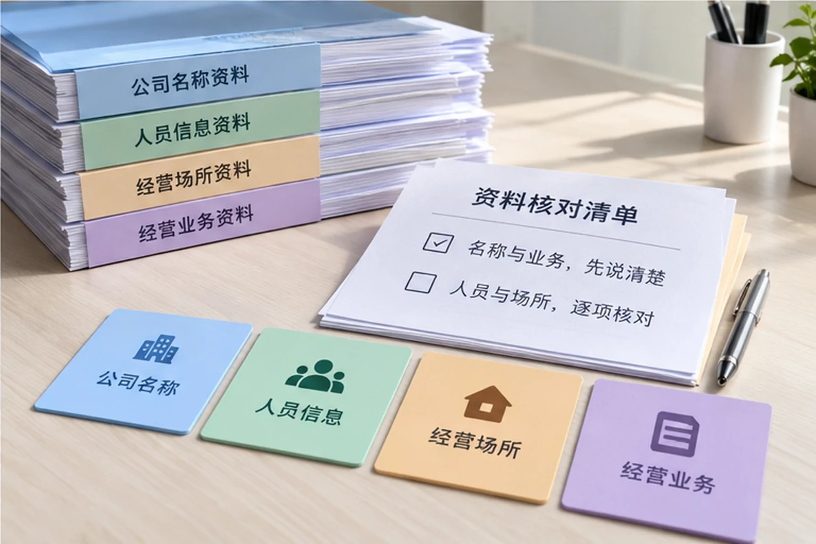 核对注册公司资料与办理事项的服务场景示意
