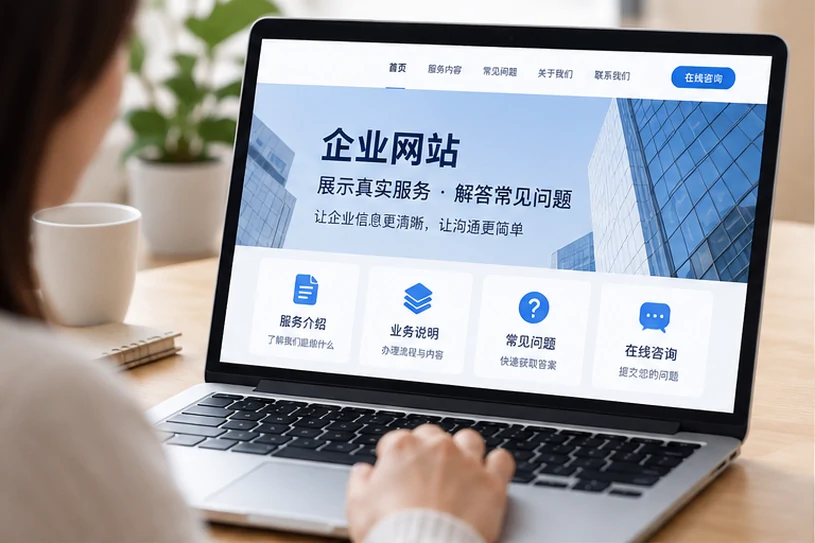 企业网站展示业务与服务信息的场景示意