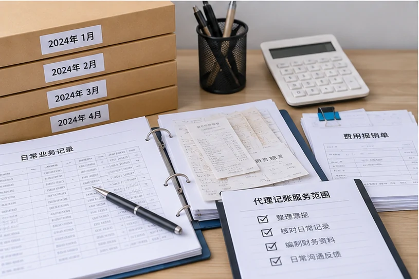 整理企业票据与日常账务资料的服务场景示意