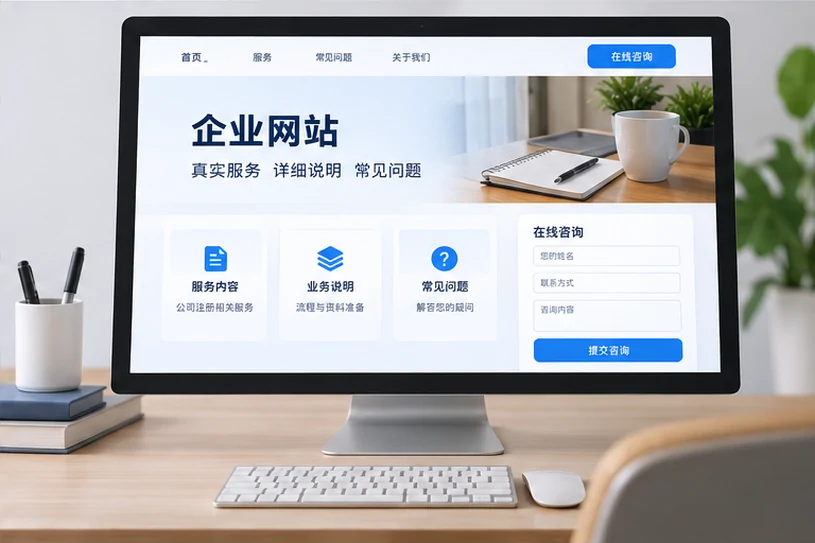 企业网站展示业务与服务信息的场景示意
