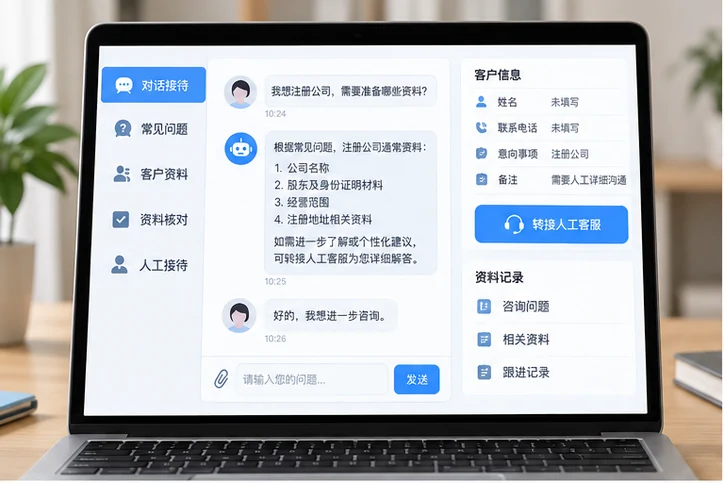 在线客服接待与咨询整理的服务场景示意