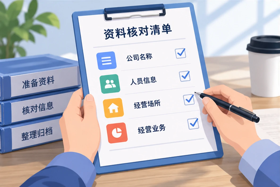 核对注册公司资料与办理事项的服务场景示意