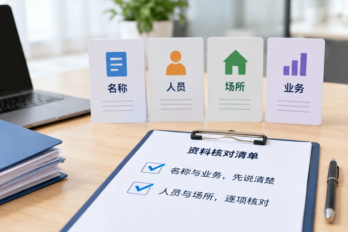 核对注册公司资料与办理事项的服务场景示意