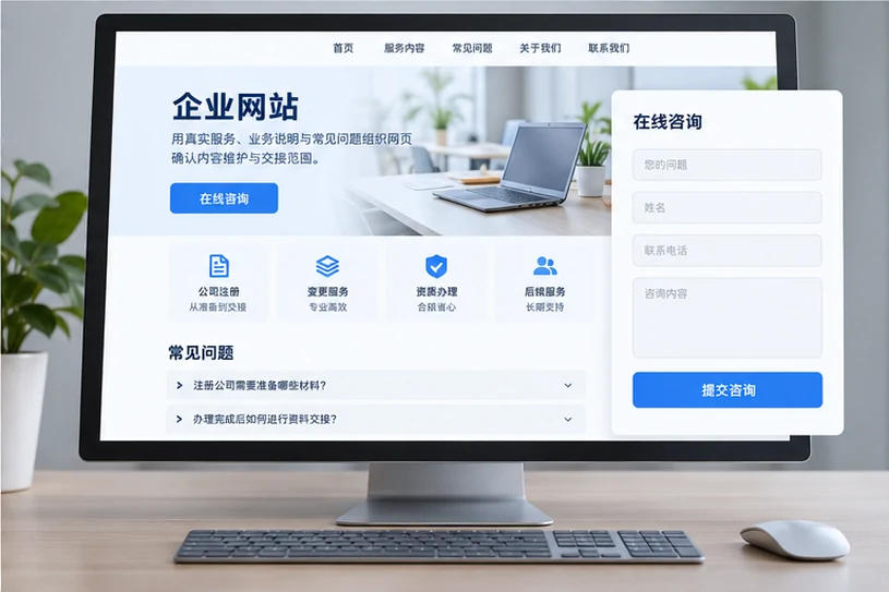 企业网站展示业务与服务信息的场景示意