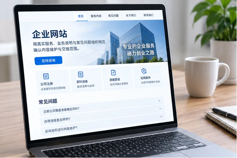 企业网站展示业务与服务信息的场景示意