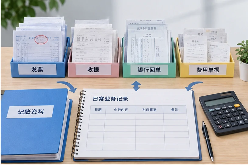 整理企业票据与日常账务资料的服务场景示意
