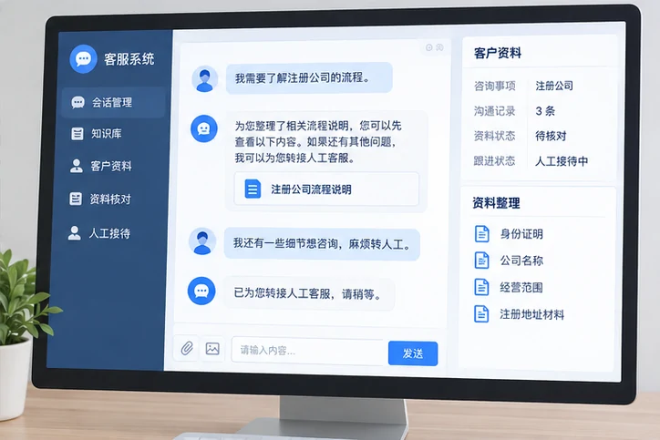 在线客服接待与咨询整理的服务场景示意