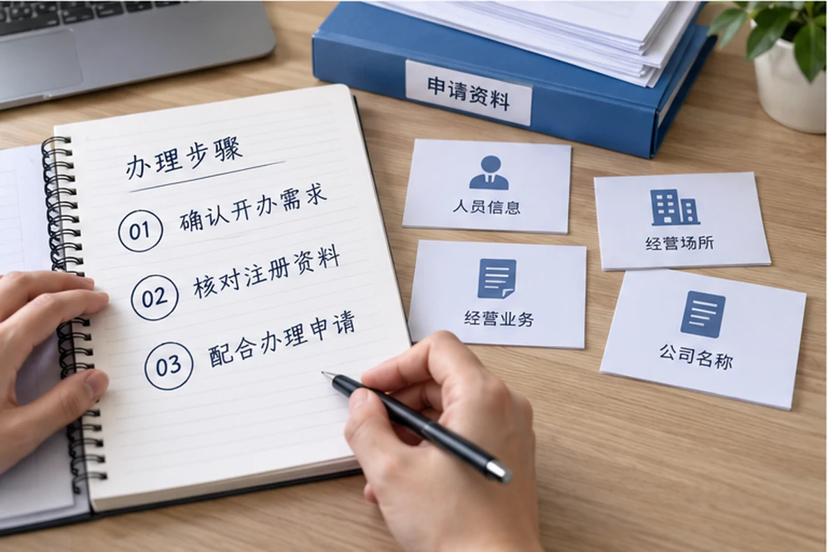 核对注册公司资料与办理事项的服务场景示意