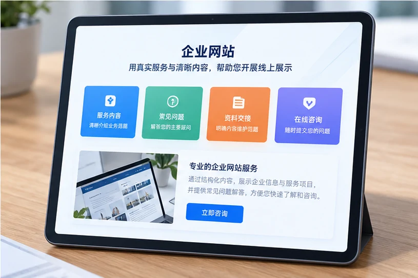 企业网站展示业务与服务信息的场景示意