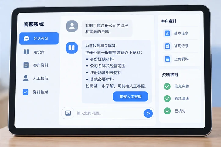 在线客服接待与咨询整理的服务场景示意