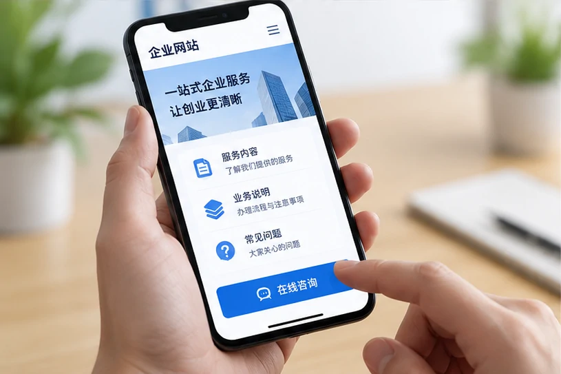 企业网站展示业务与服务信息的场景示意