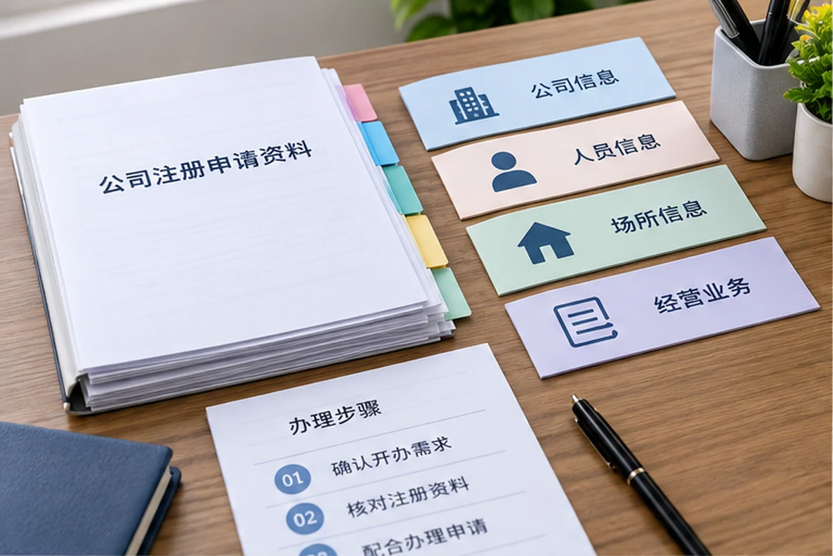 核对注册公司资料与办理事项的服务场景示意