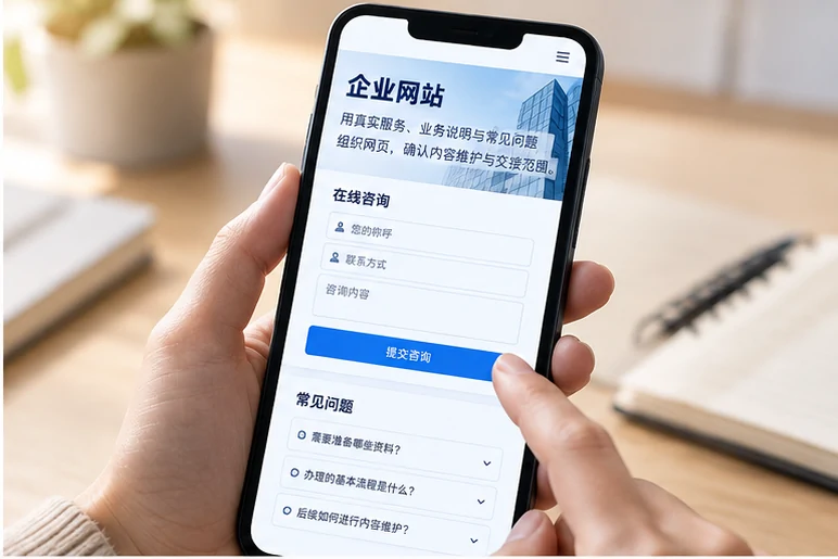 企业网站展示业务与服务信息的场景示意