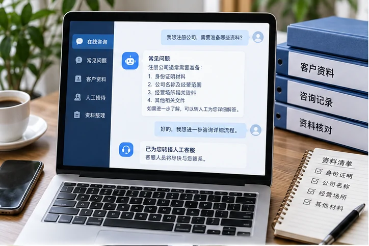 在线客服接待与咨询整理的服务场景示意