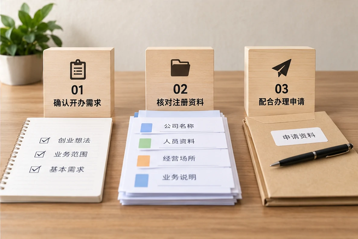 核对注册公司资料与办理事项的服务场景示意