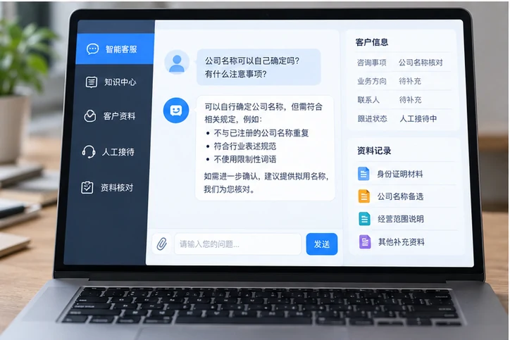 在线客服接待与咨询整理的服务场景示意