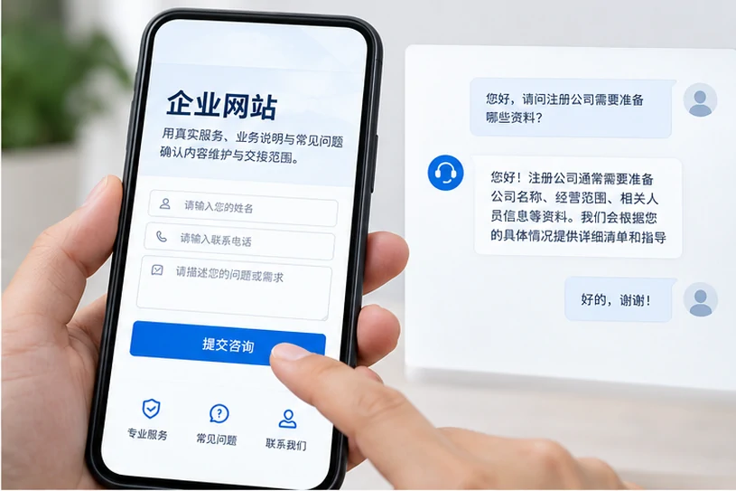 企业网站展示业务与服务信息的场景示意