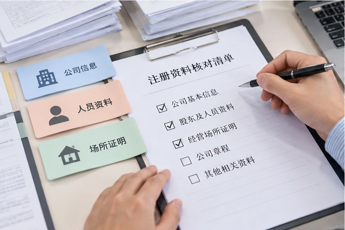 核对注册公司资料与办理事项的服务场景示意