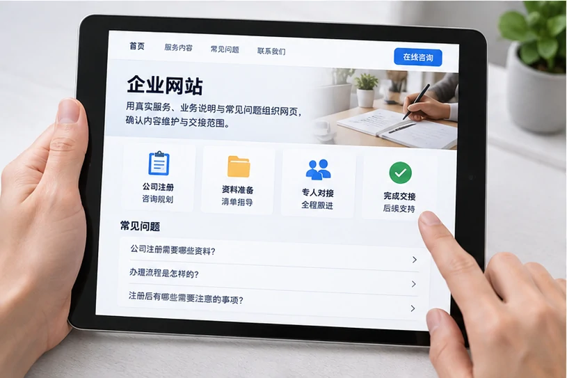 企业网站展示业务与服务信息的场景示意
