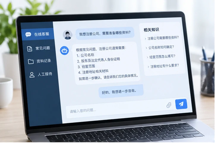 在线客服接待与咨询整理的服务场景示意
