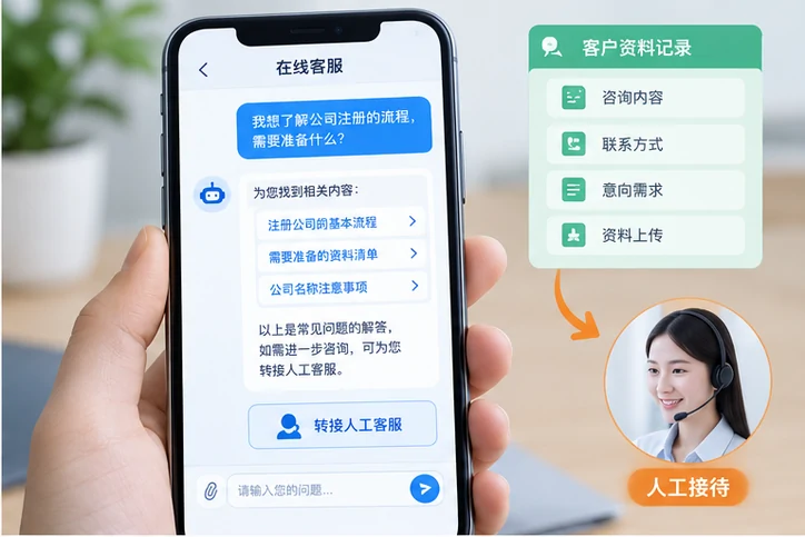 在线客服接待与咨询整理的服务场景示意