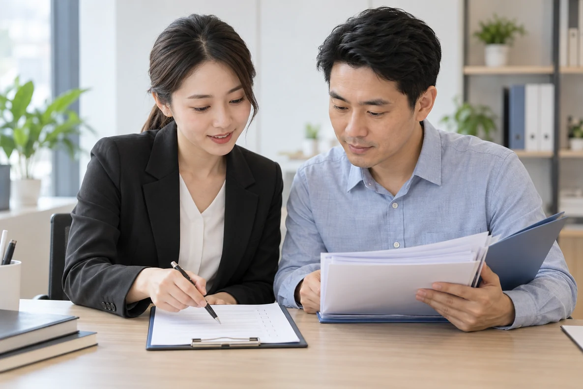 核对注册公司资料与办理事项的服务场景示意