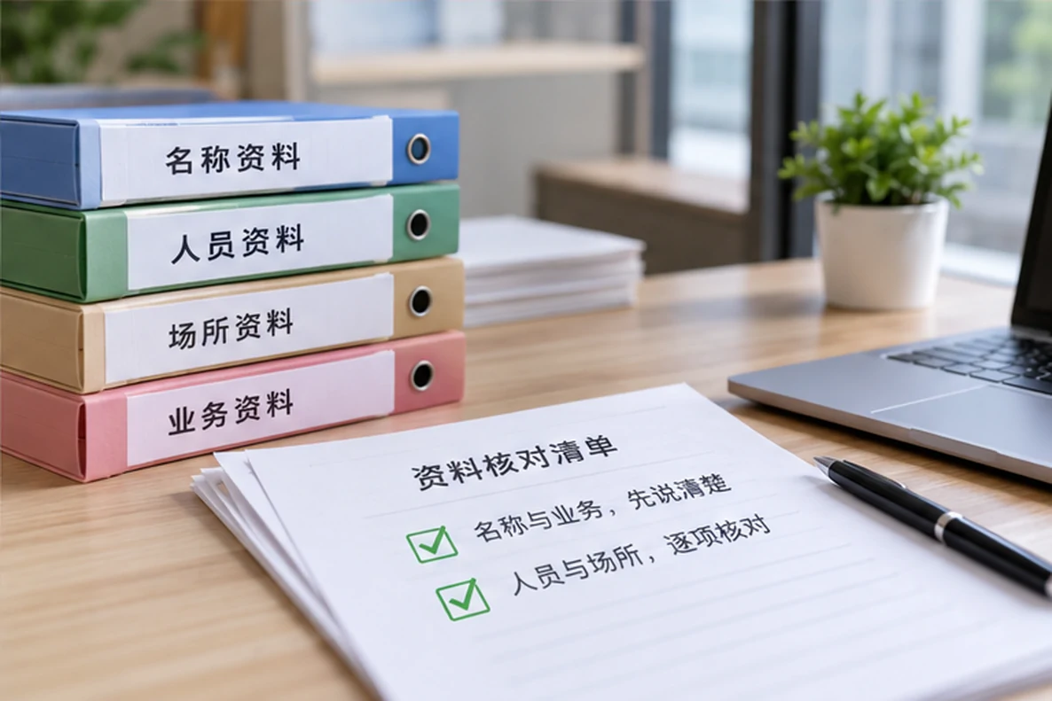 核对注册公司资料与办理事项的服务场景示意