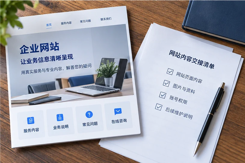 企业网站展示业务与服务信息的场景示意