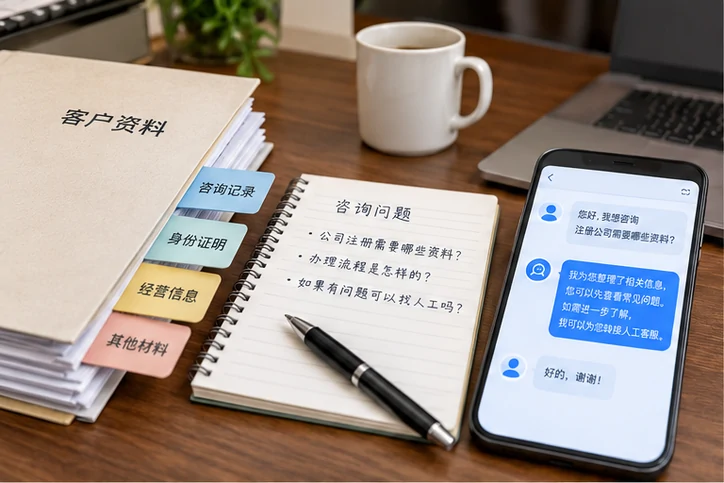 在线客服接待与咨询整理的服务场景示意