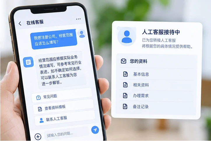 在线客服接待与咨询整理的服务场景示意