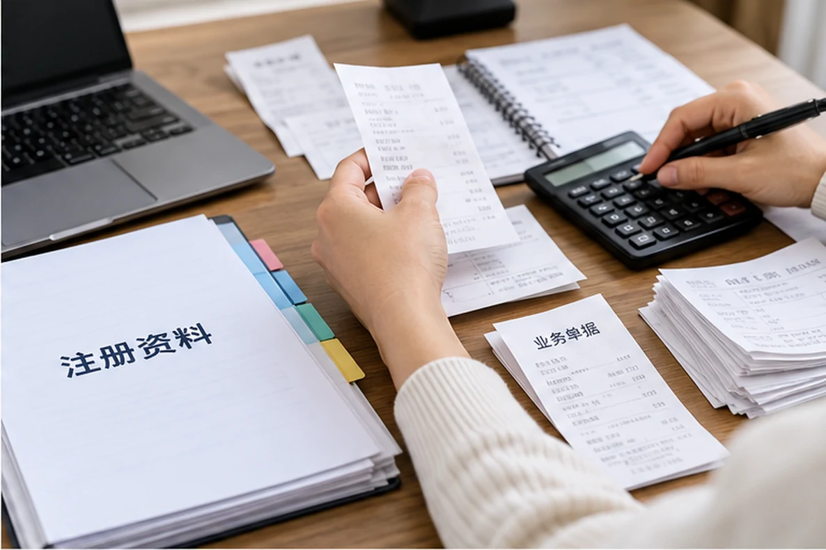 核对注册公司资料与办理事项的服务场景示意