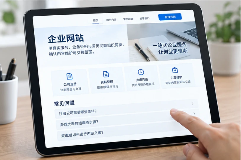 企业网站展示业务与服务信息的场景示意