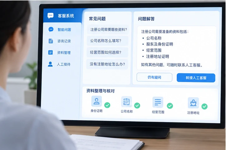 在线客服接待与咨询整理的服务场景示意