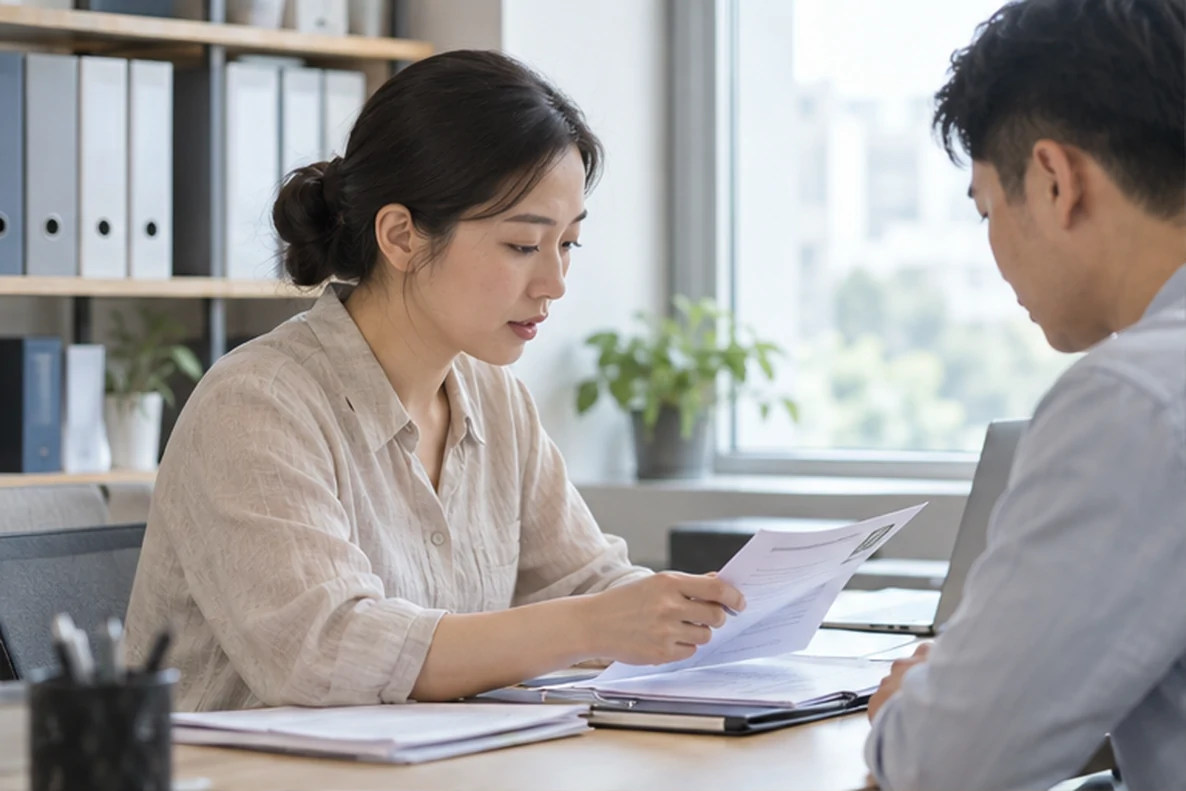 核对注册公司资料与办理事项的服务场景示意