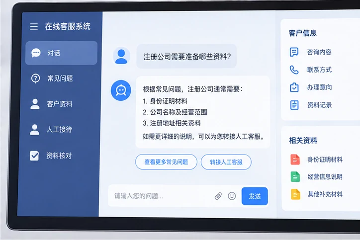 在线客服接待与咨询整理的服务场景示意